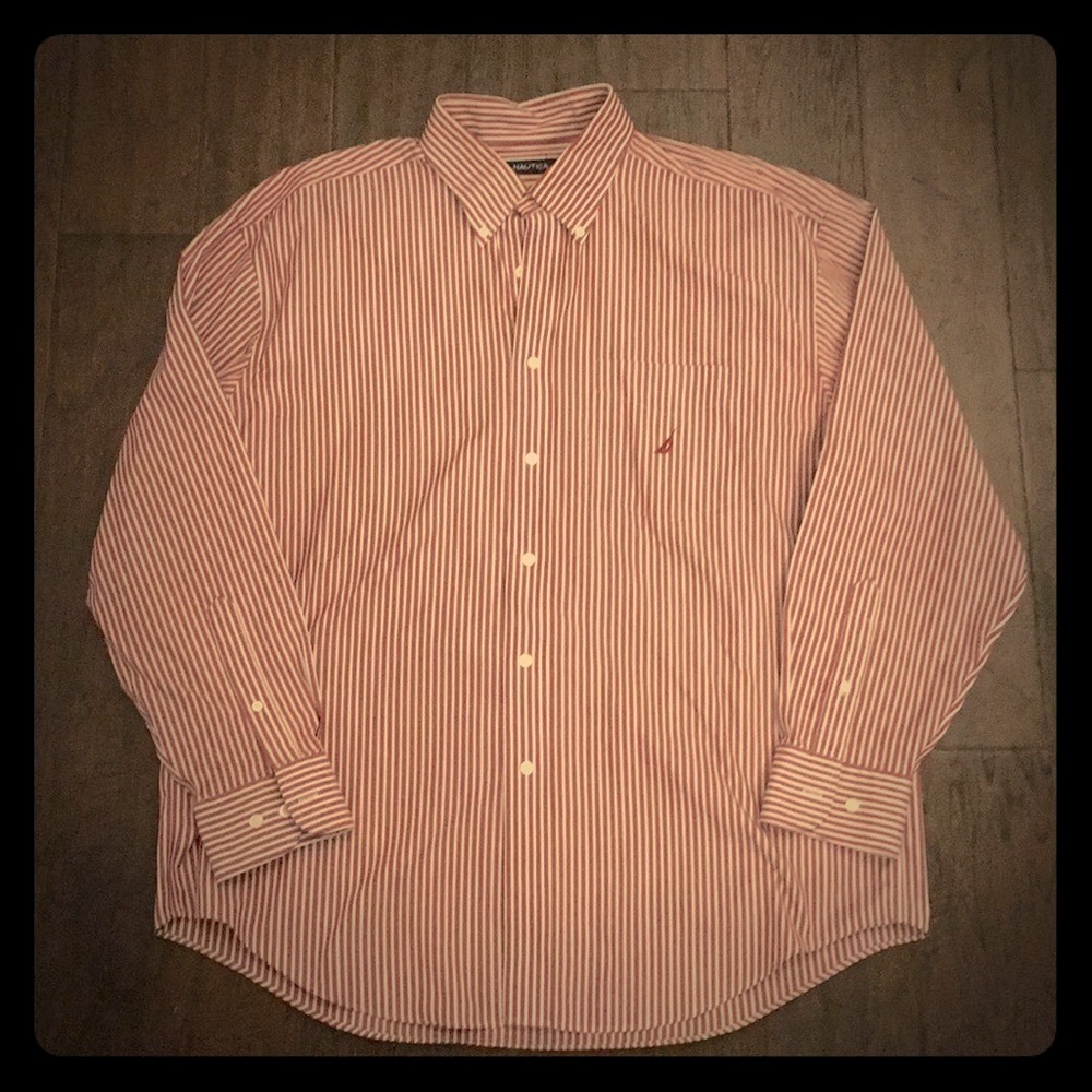 Nautica Maroon And White Striped Shirt